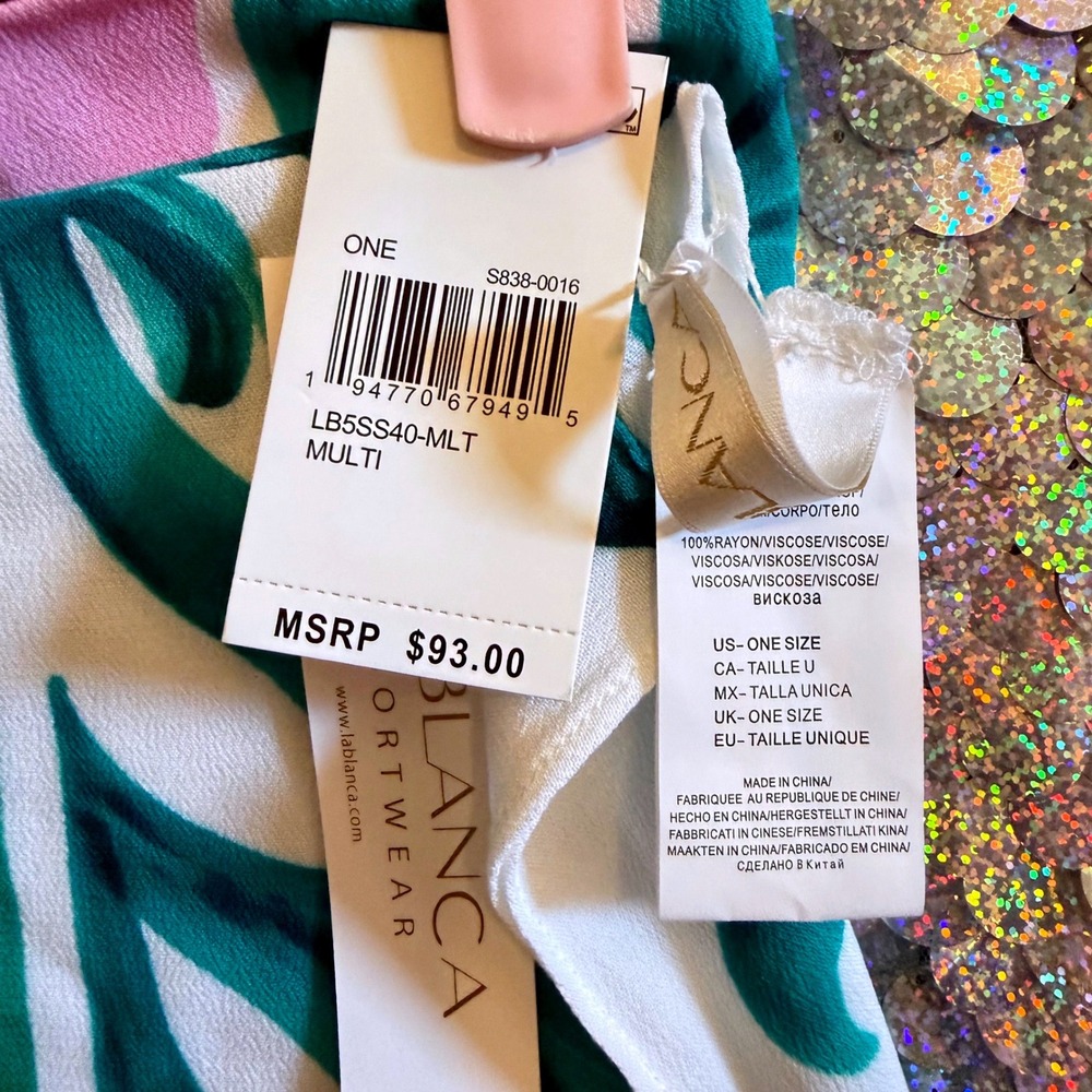 NWT La Blanca Opulent Palm Pareo Wrap Cover Up One Size Multi Swim Sarong - Picture 8 of 8